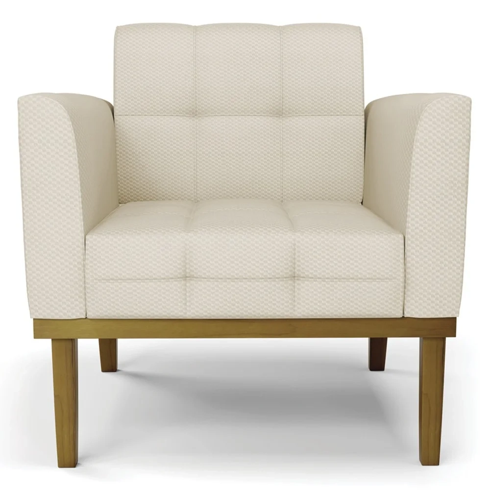 Poltrona Decorativa Base Madeira Castanho Ana Veludo Luxo Off White - Ibiza