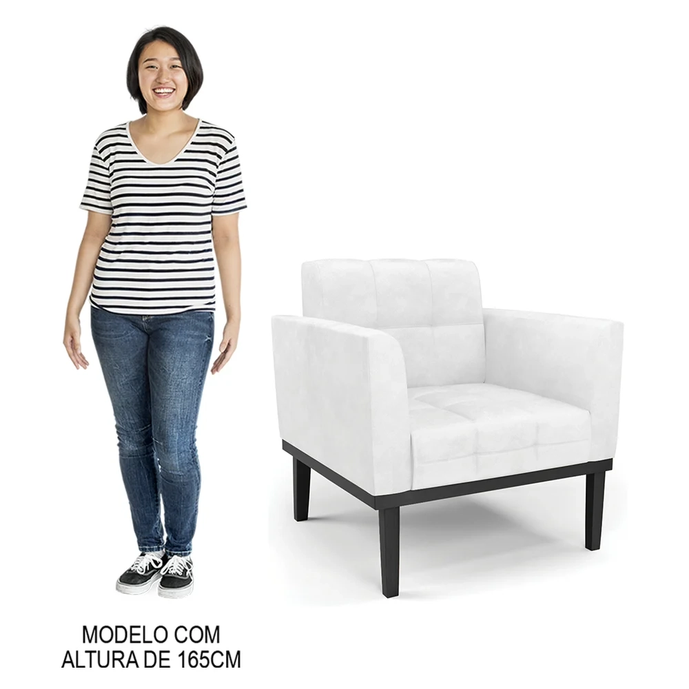 Poltrona Decorativa Base Madeira Preto Ana Sintético PU Branco - Ibiza