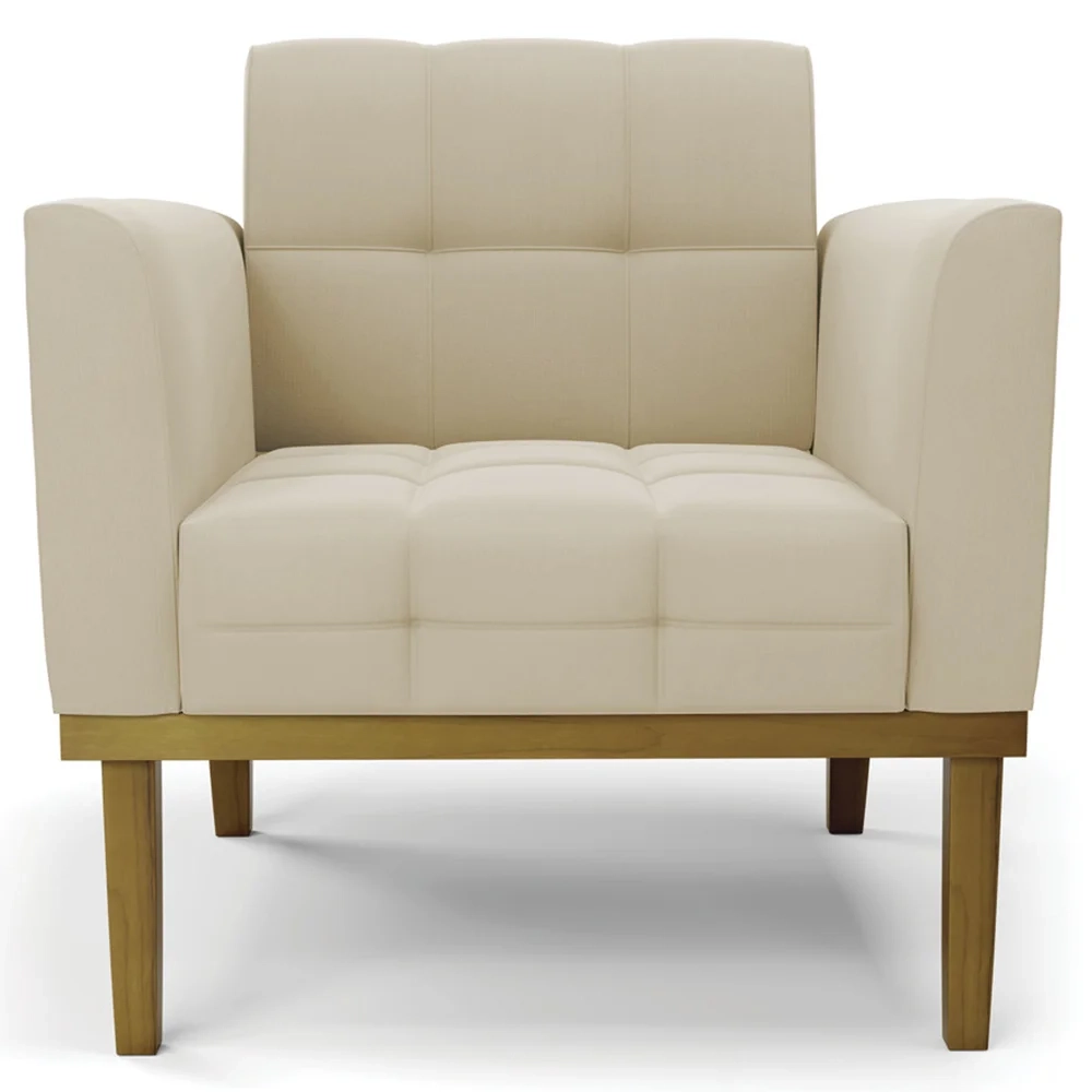 Poltrona Decorativa Base Madeira Castanho Ana Suede Bege - Ibiza