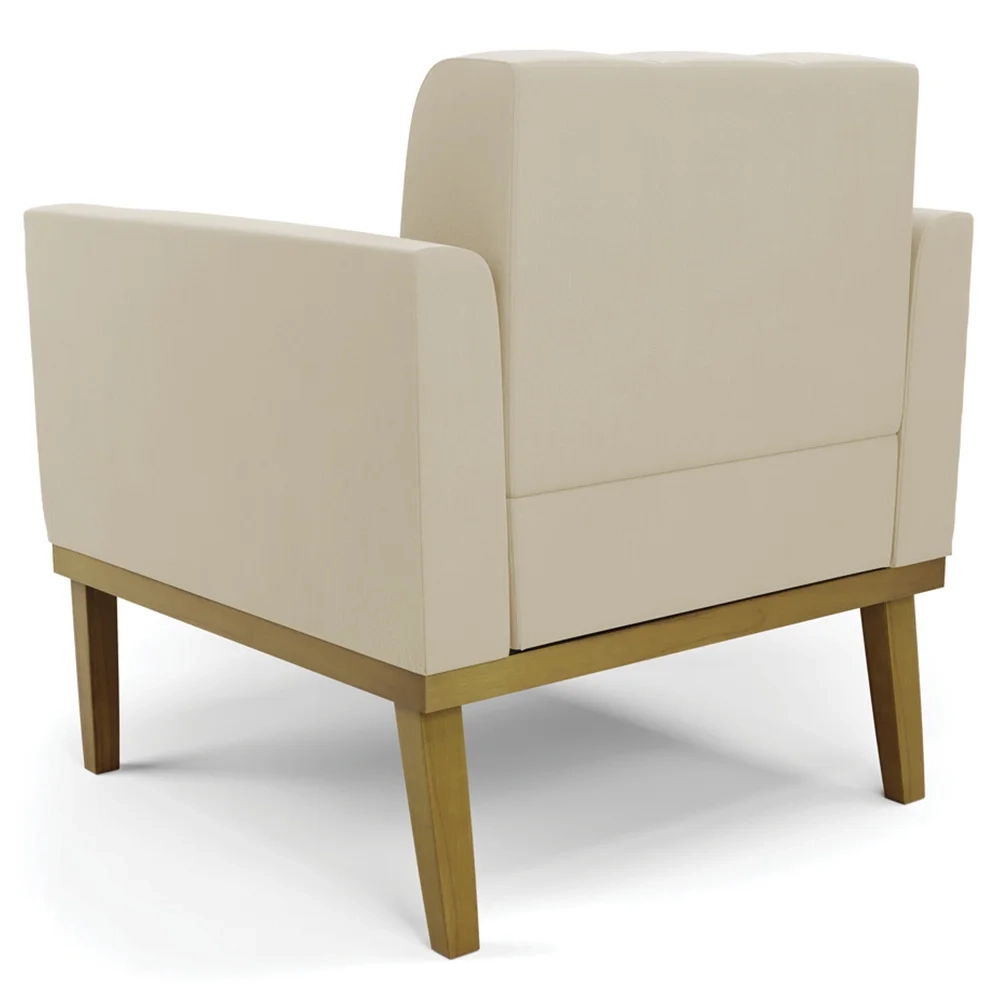Poltrona Decorativa Base Madeira Castanho Ana Suede Bege - Ibiza
