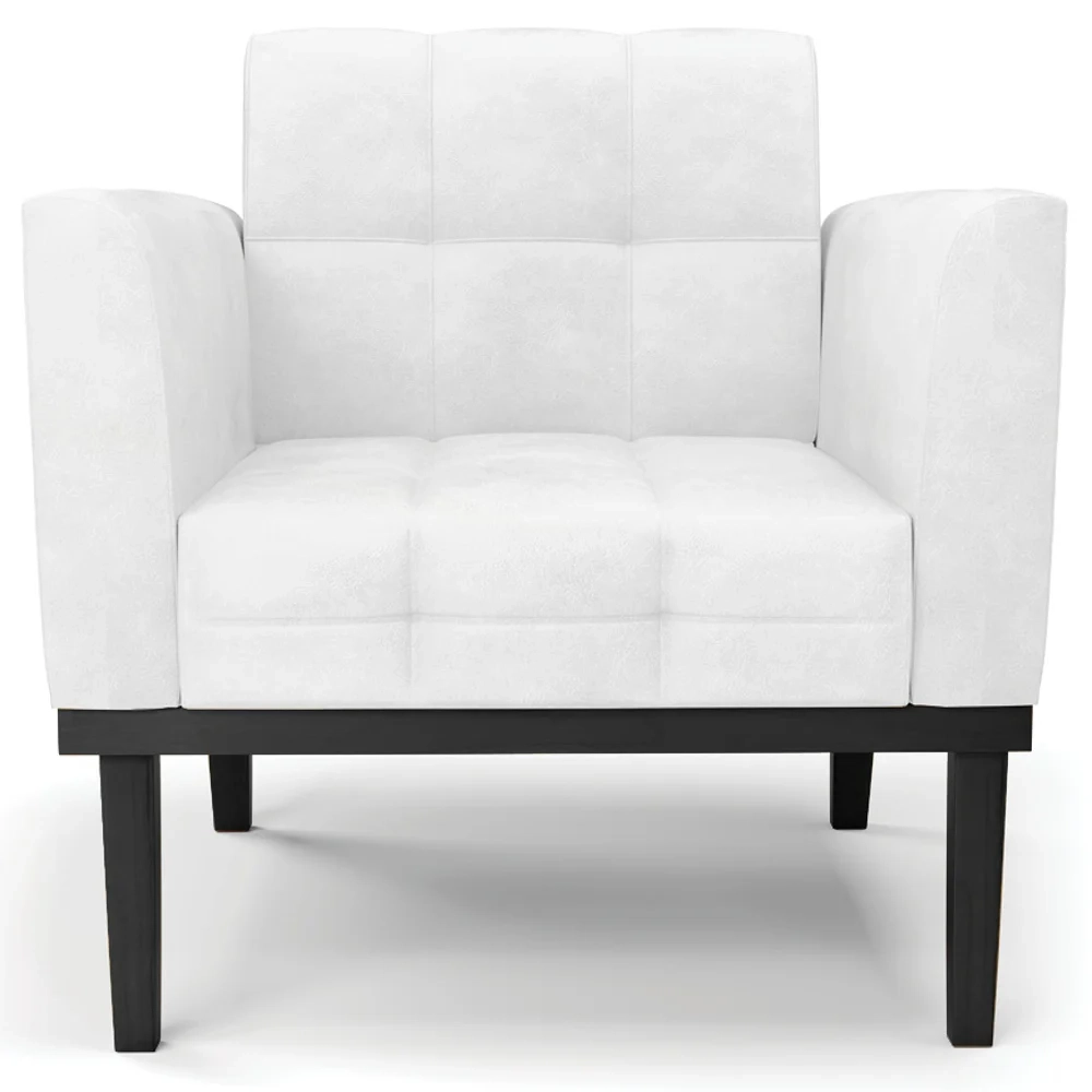 Poltrona Base Madeira Preto Kit 2 Ana Sintético PU Branco - Ibiza