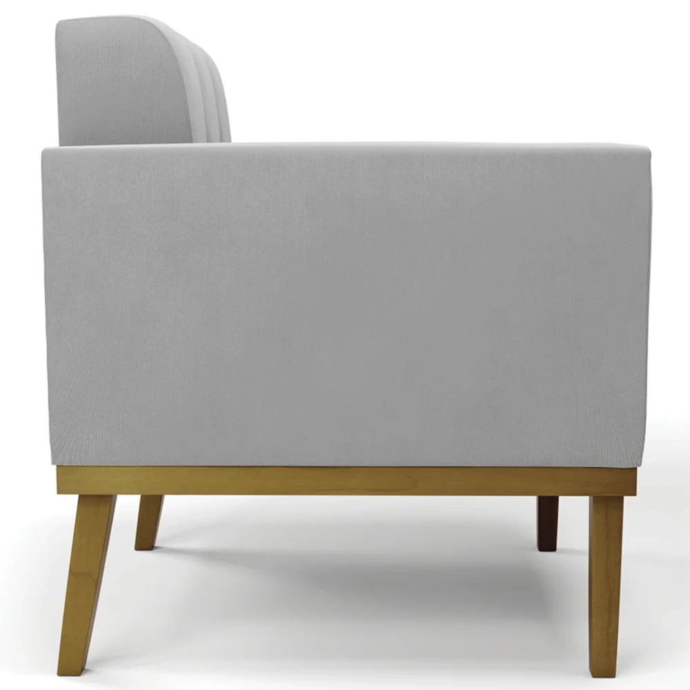 Poltrona Decorativa Base Madeira Castanho Ana Suede Cinza - Ibiza