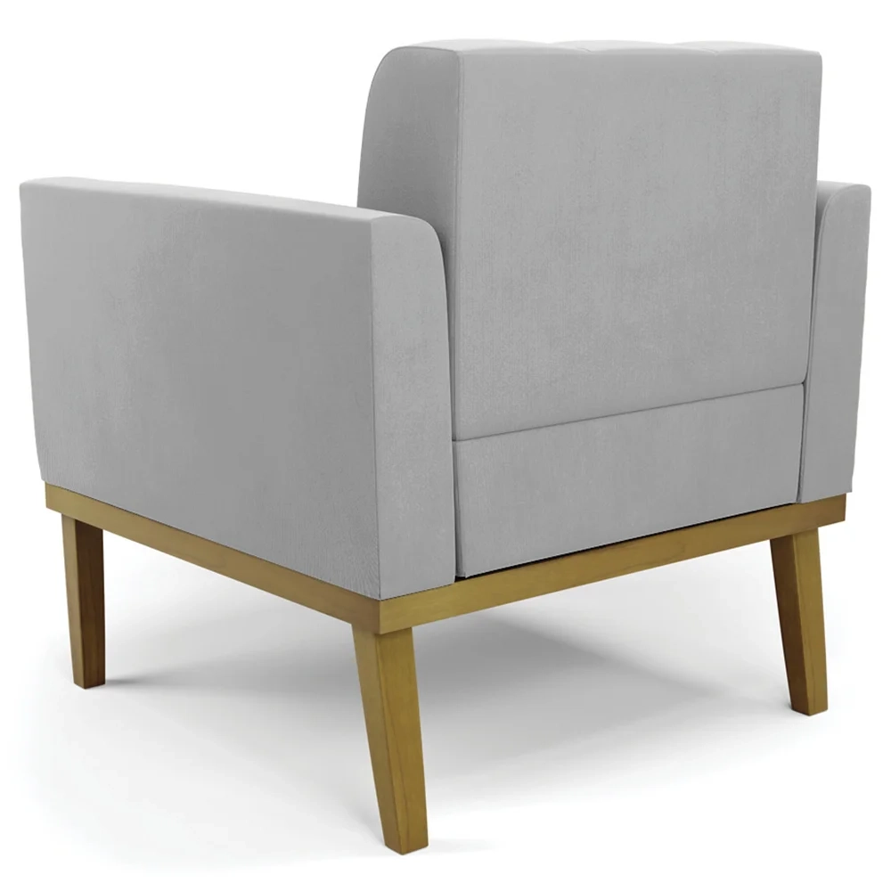 Poltrona Decorativa Base Madeira Castanho Ana Suede Cinza - Ibiza