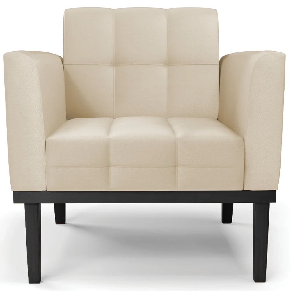 Poltrona Decorativa Base Madeira Preto Ana Sintético Bege - Ibiza