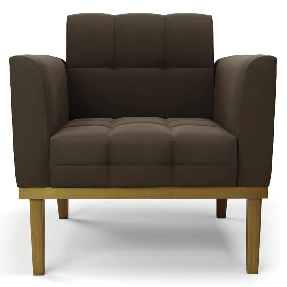 Poltrona Decorativa Base Madeira Castanho Ana Suede Marrom - Ibiza