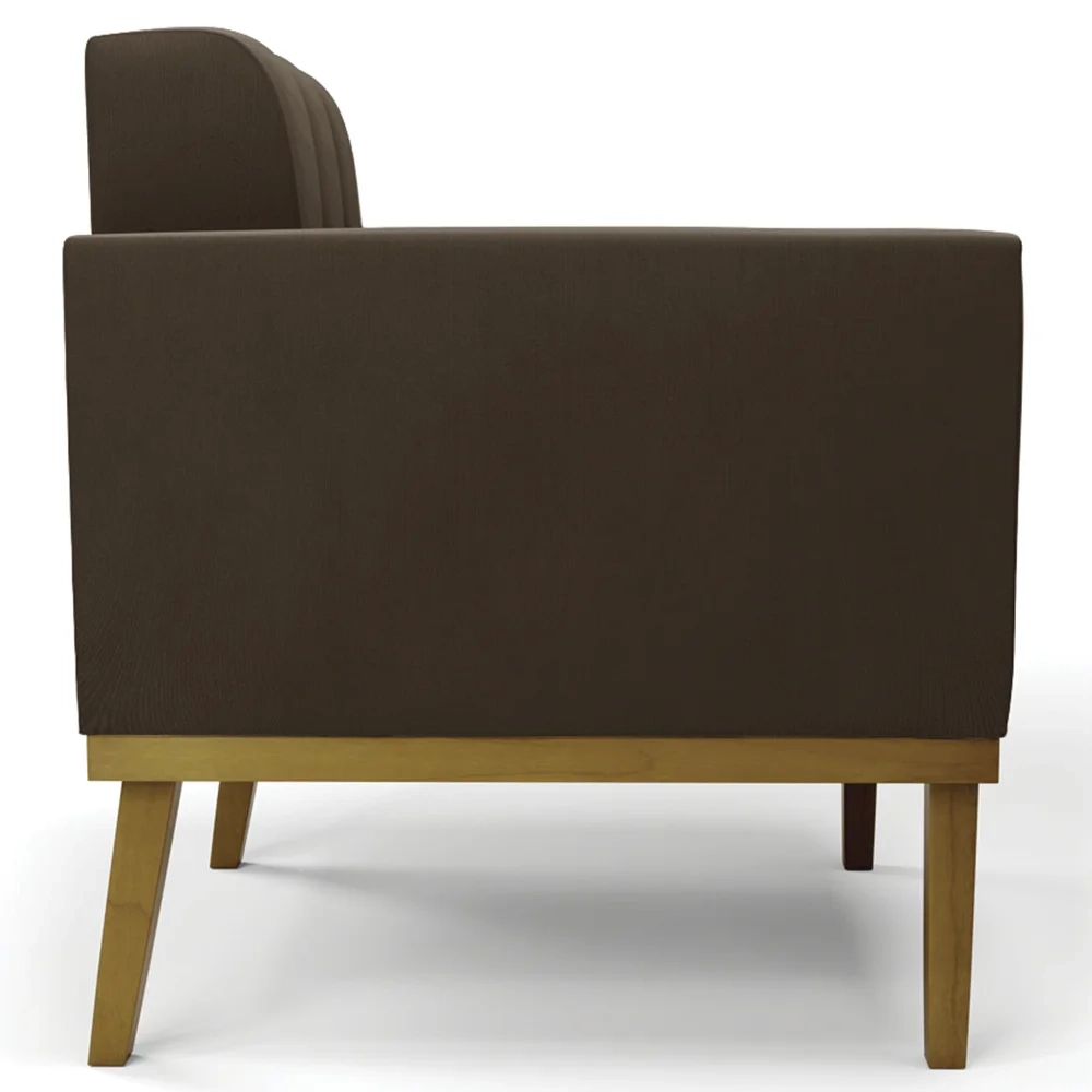 Poltrona Decorativa Base Madeira Castanho Ana Suede Marrom - Ibiza