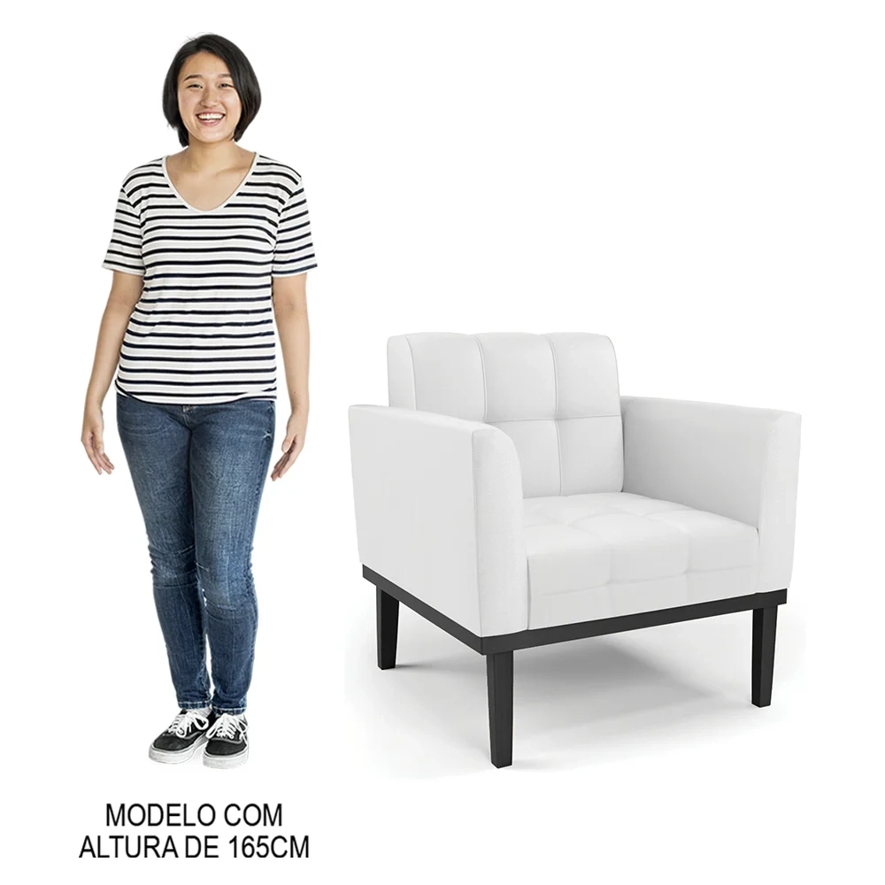 Poltrona Base Madeira Preto Kit 2 Ana Sintético Branco - Ibiza