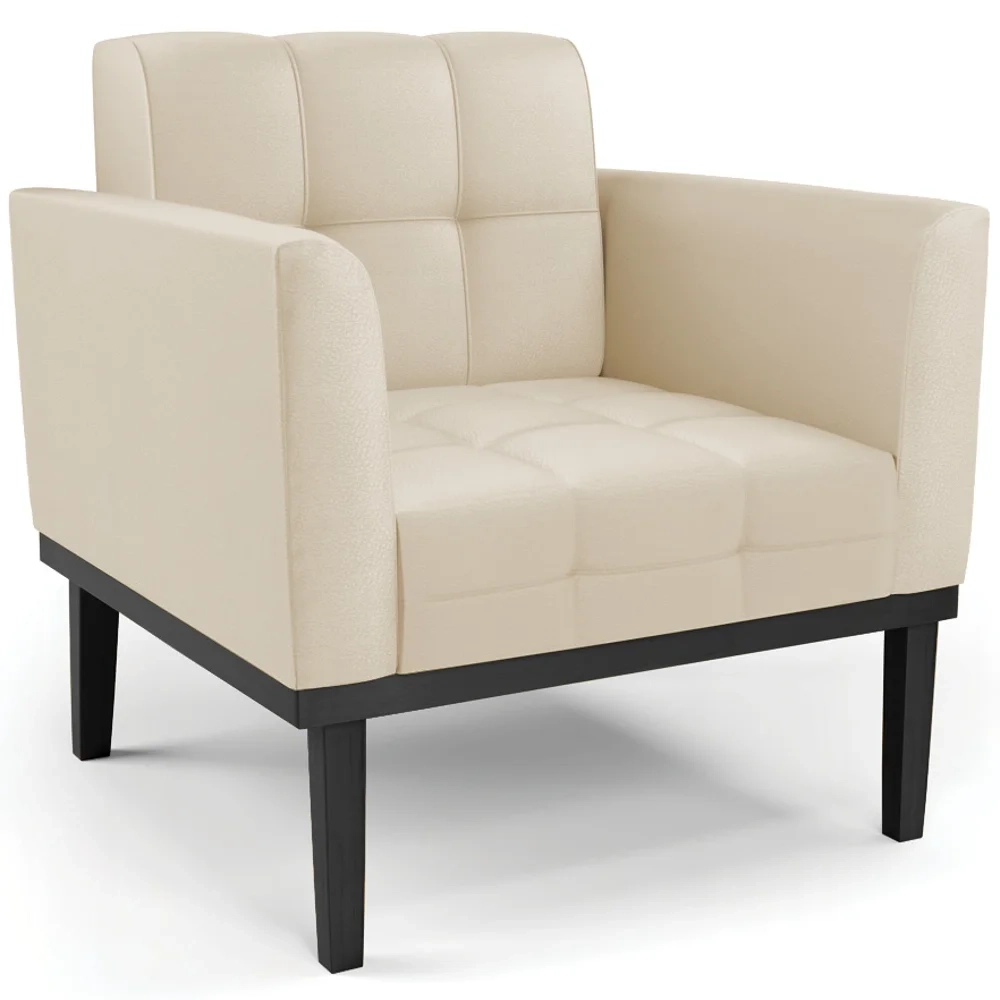 Poltrona Base Madeira Preto Kit 2 Ana Sintético Bege - Ibiza