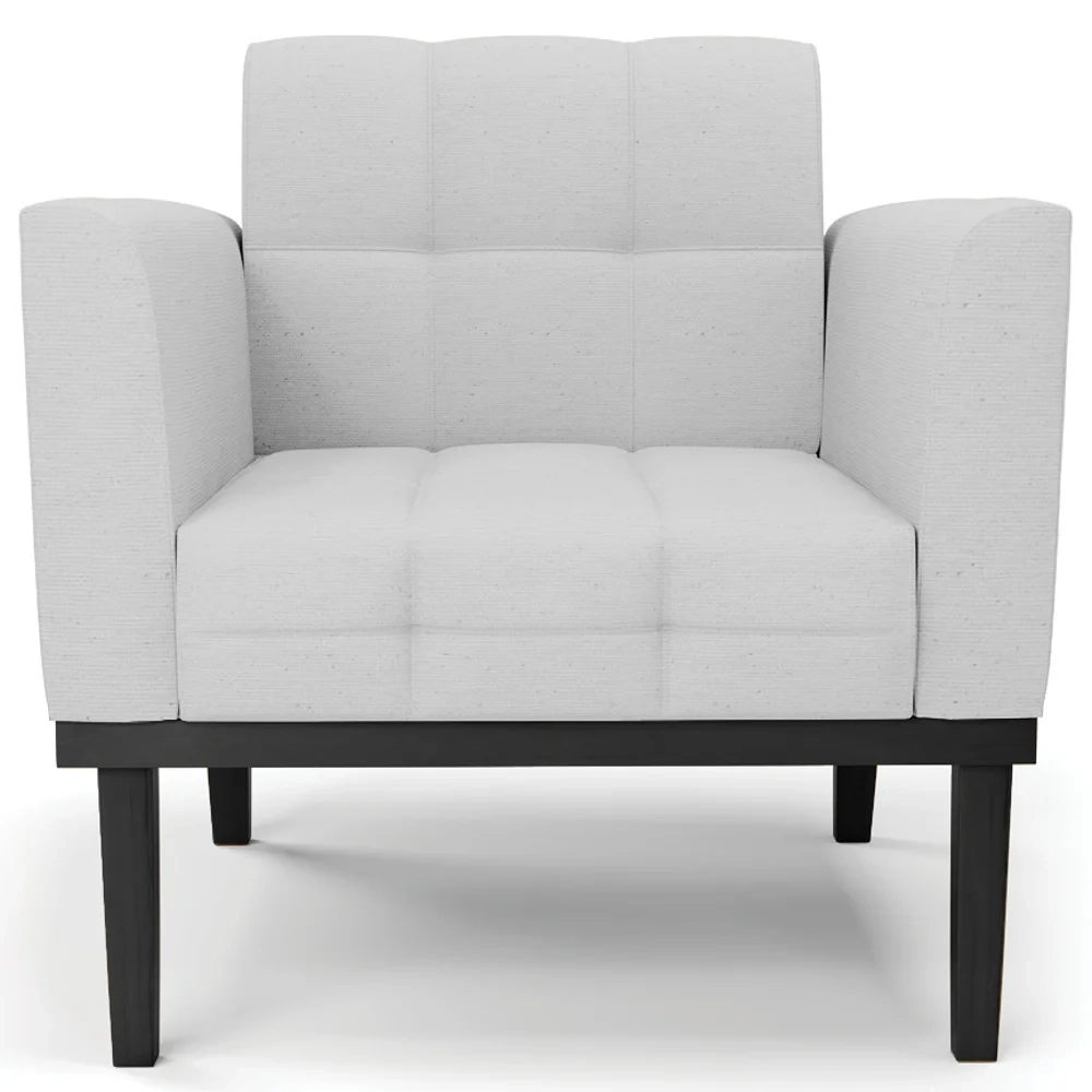 Poltrona Decorativa Base Madeira Preto Ana Linho Cinza - Ibiza