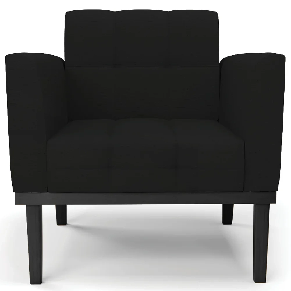 Poltrona Decorativa Base Madeira Preto Ana Linho Preto - Ibiza