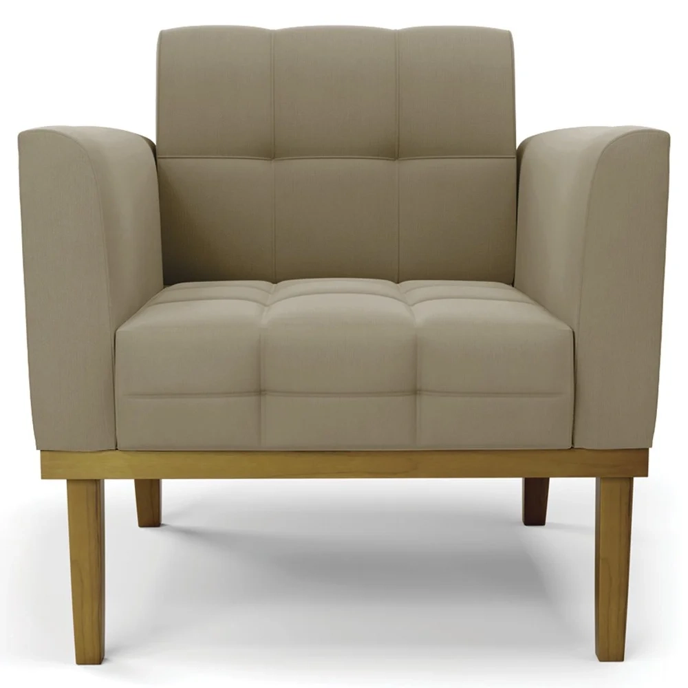 Poltrona Decorativa Base Madeira Castanho Ana Suede Marrom RT - Ibiza