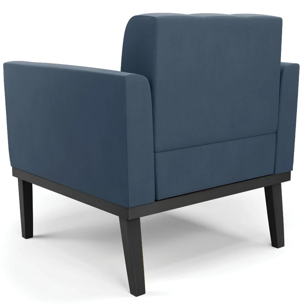 Poltrona Decorativa Base Madeira Preto Ana Suede Azul Marinho - Ibiza