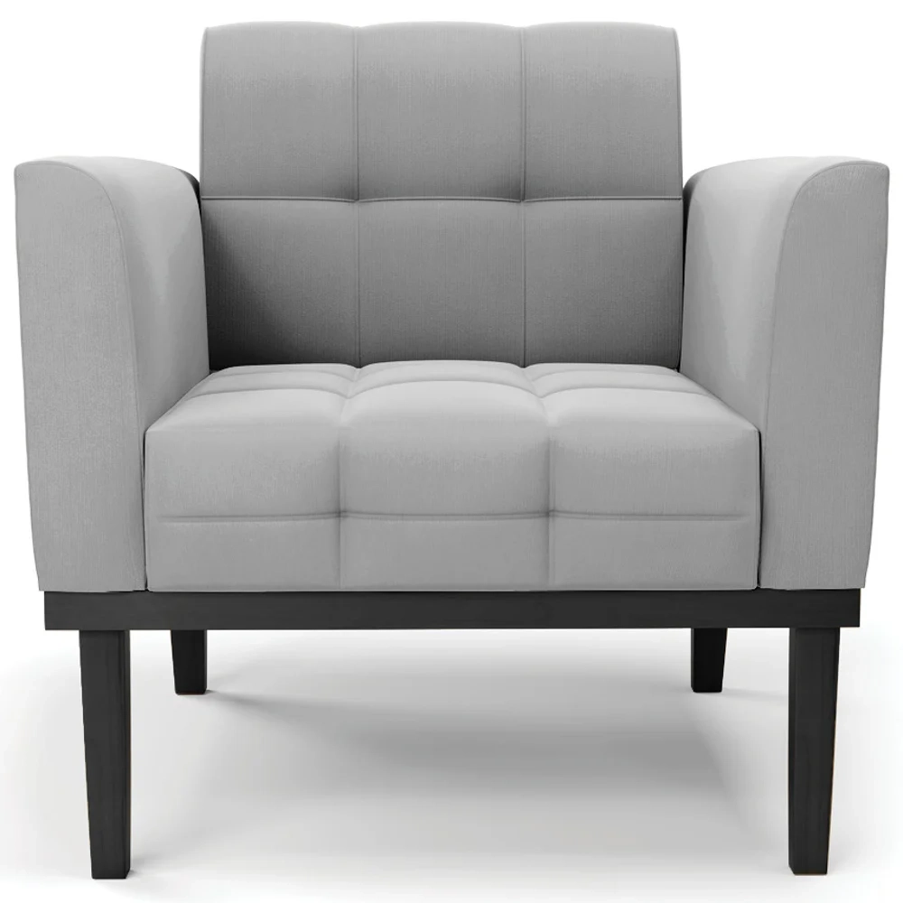 Poltrona Decorativa Base Madeira Preto Ana Suede Cinza - Ibiza