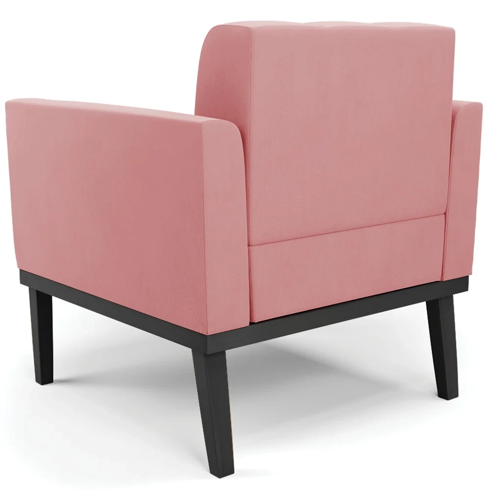 Poltrona Decorativa Base Madeira Preto Ana Suede Rosê - Ibiza