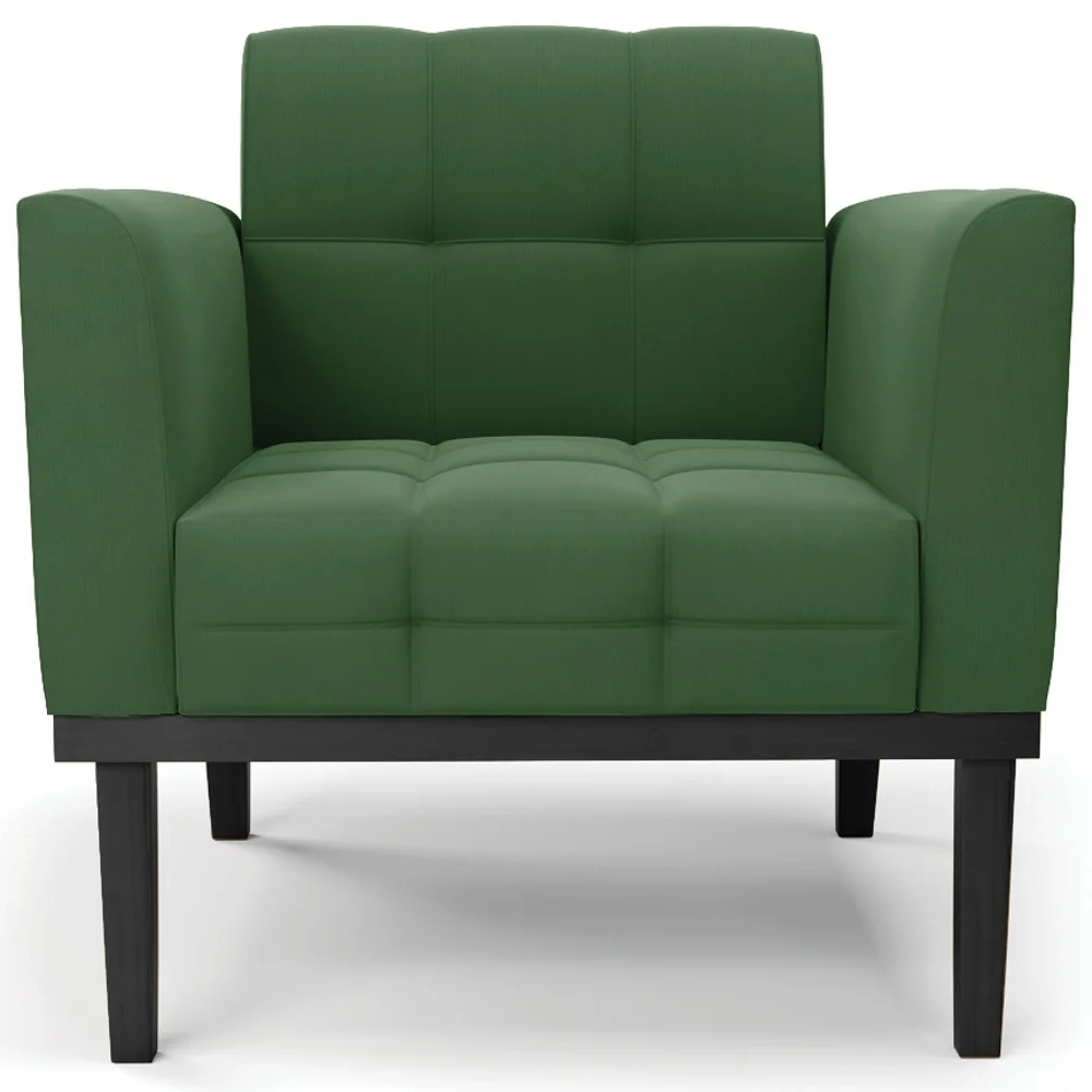 Poltrona Decorativa Base Madeira Preto Ana Suede Verde - Ibiza