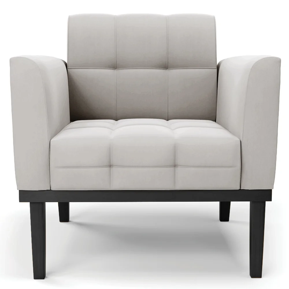 Poltrona Decorativa Base Madeira Preto Ana Veludo Cinza - Ibiza