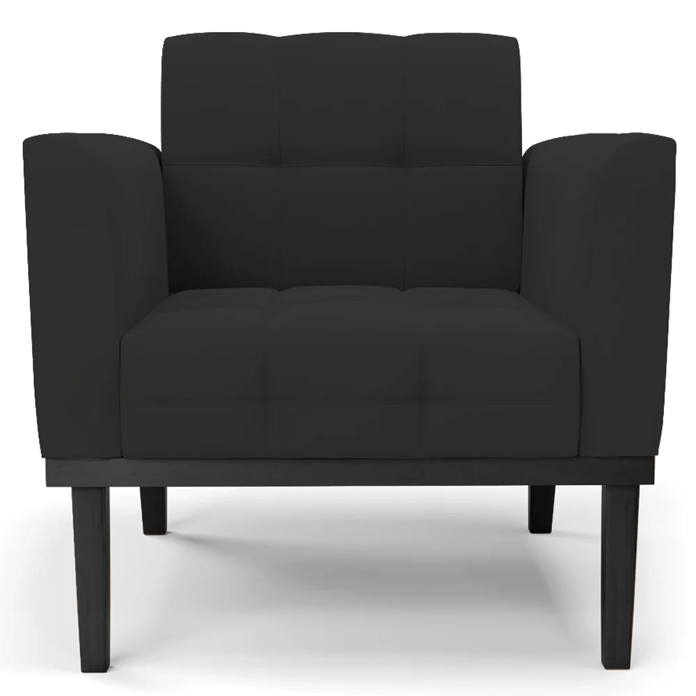 Poltrona Base Madeira Preto Kit 2 Ana Veludo Preto - Ibiza