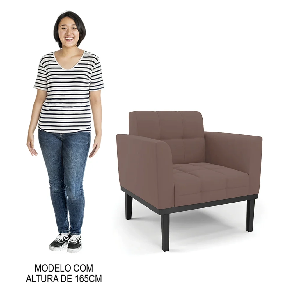 Poltrona Base Madeira Preto Kit 2 Ana Veludo Rosê - Ibiza