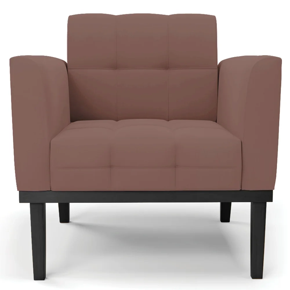 Poltrona Base Madeira Preto Kit 2 Ana Veludo Rosê - Ibiza