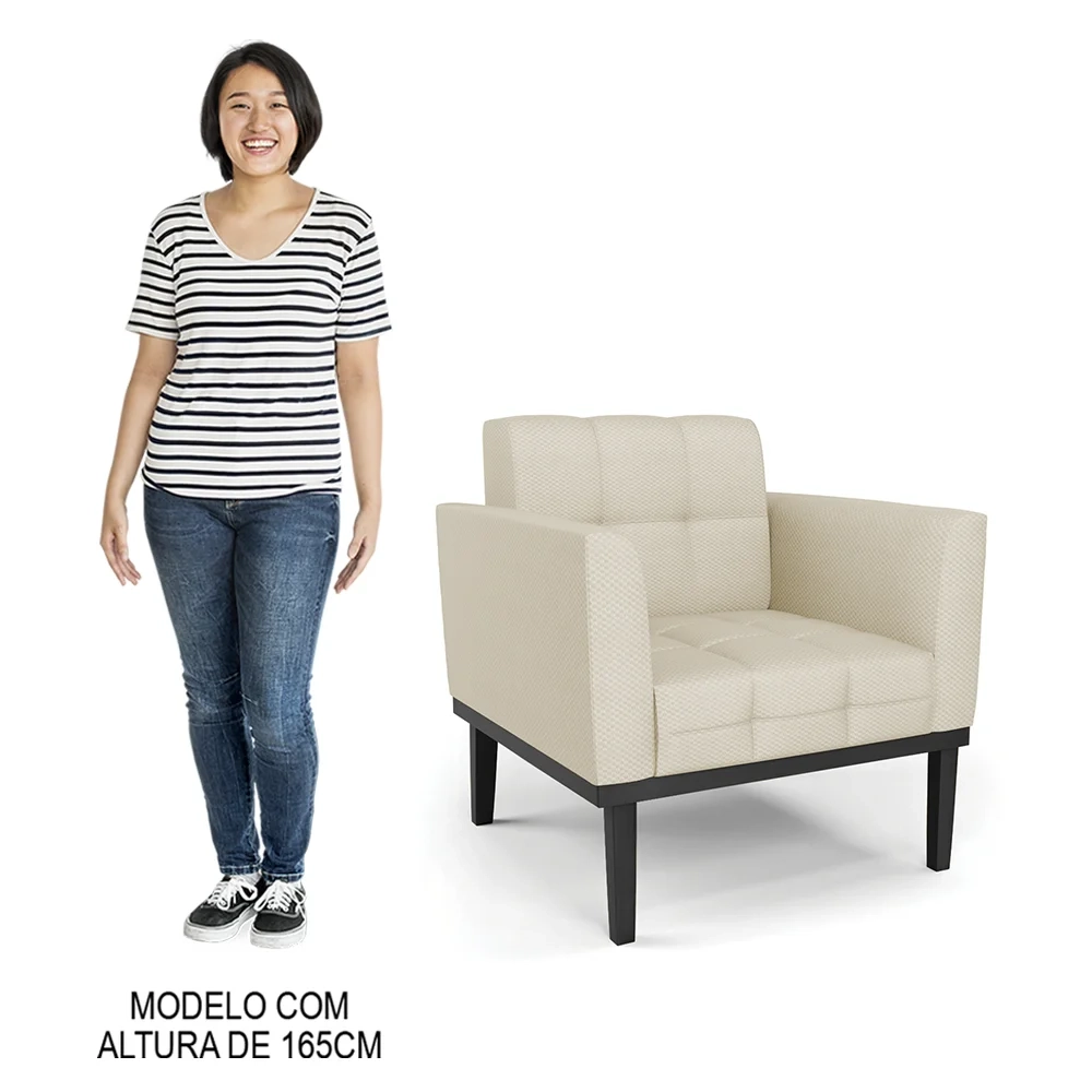 Poltrona Base Madeira Preto Kit 2 Ana Veludo Luxo Off White - Ibiza