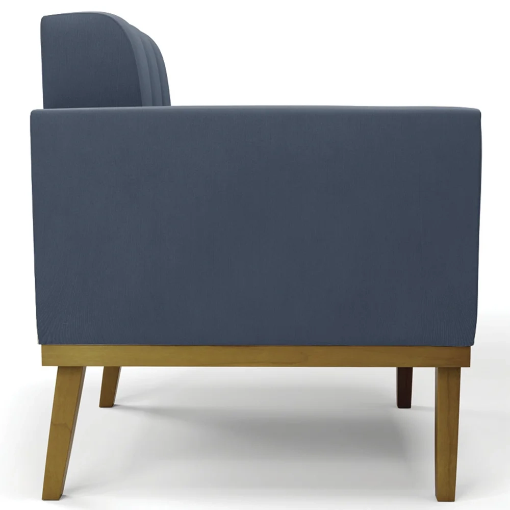 Poltrona Base Madeira Castanho Kit 2 Ana Suede Azul Marinho - Ibiza