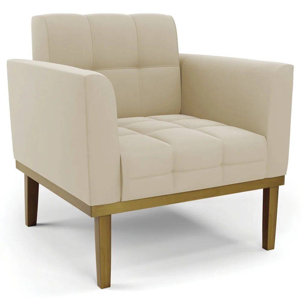 Poltrona Base Madeira Castanho Kit 2 Ana Suede Bege - Ibiza