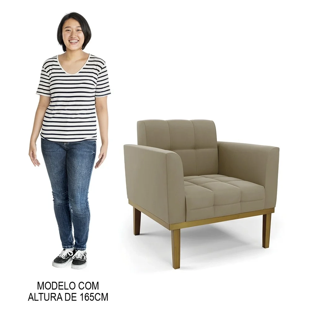 Poltrona Base Madeira Castanho Kit 2 Ana Suede Marrom RT - Ibiza