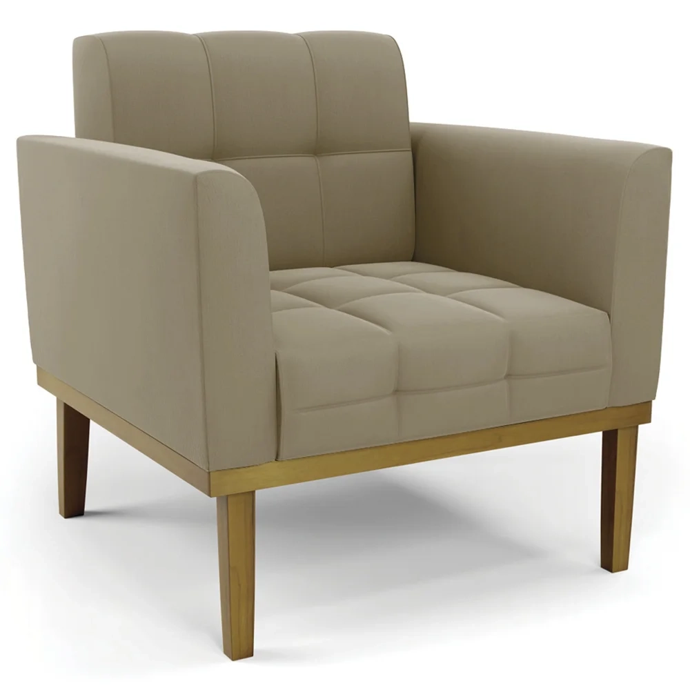 Poltrona Base Madeira Castanho Kit 2 Ana Suede Marrom RT - Ibiza