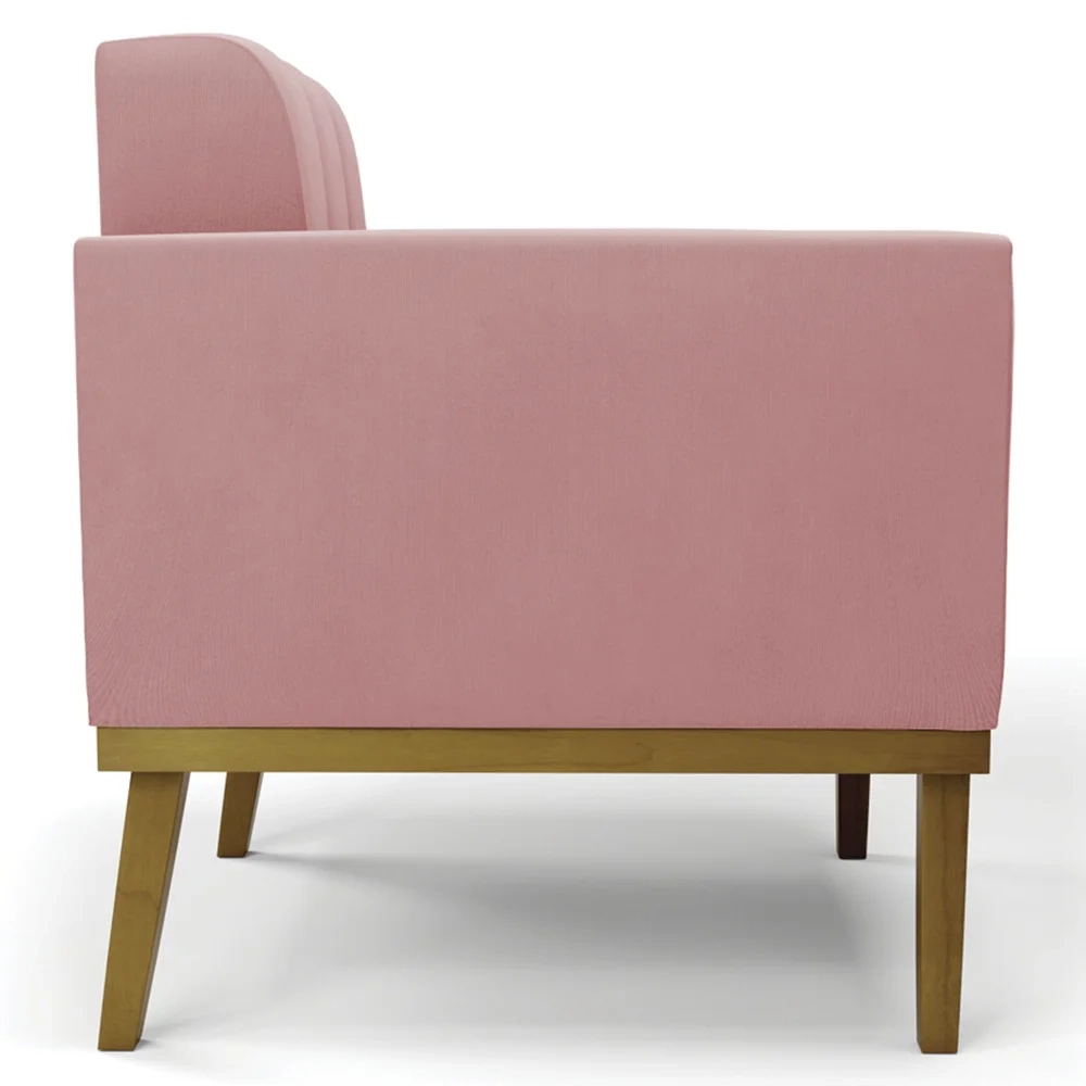 Poltrona Base Madeira Castanho Kit 2 Ana Suede Rosê - Ibiza