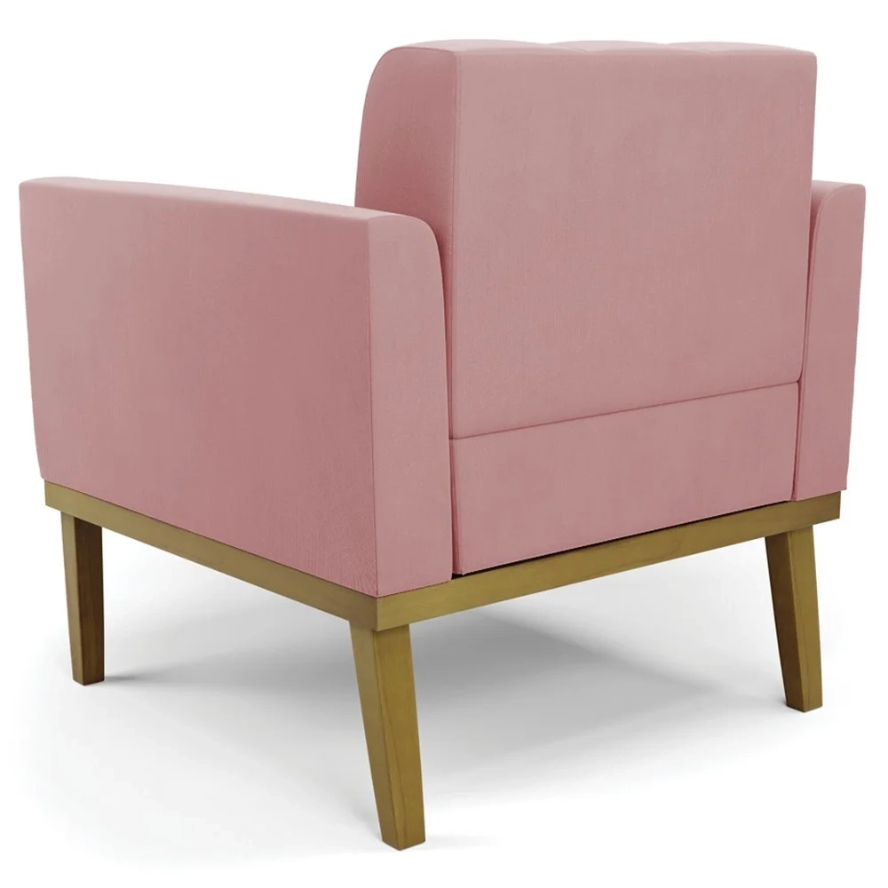 Poltrona Base Madeira Castanho Kit 2 Ana Suede Rosê - Ibiza