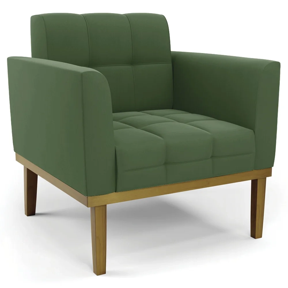 Poltrona Base Madeira Castanho Kit 2 Ana Suede Verde - Ibiza