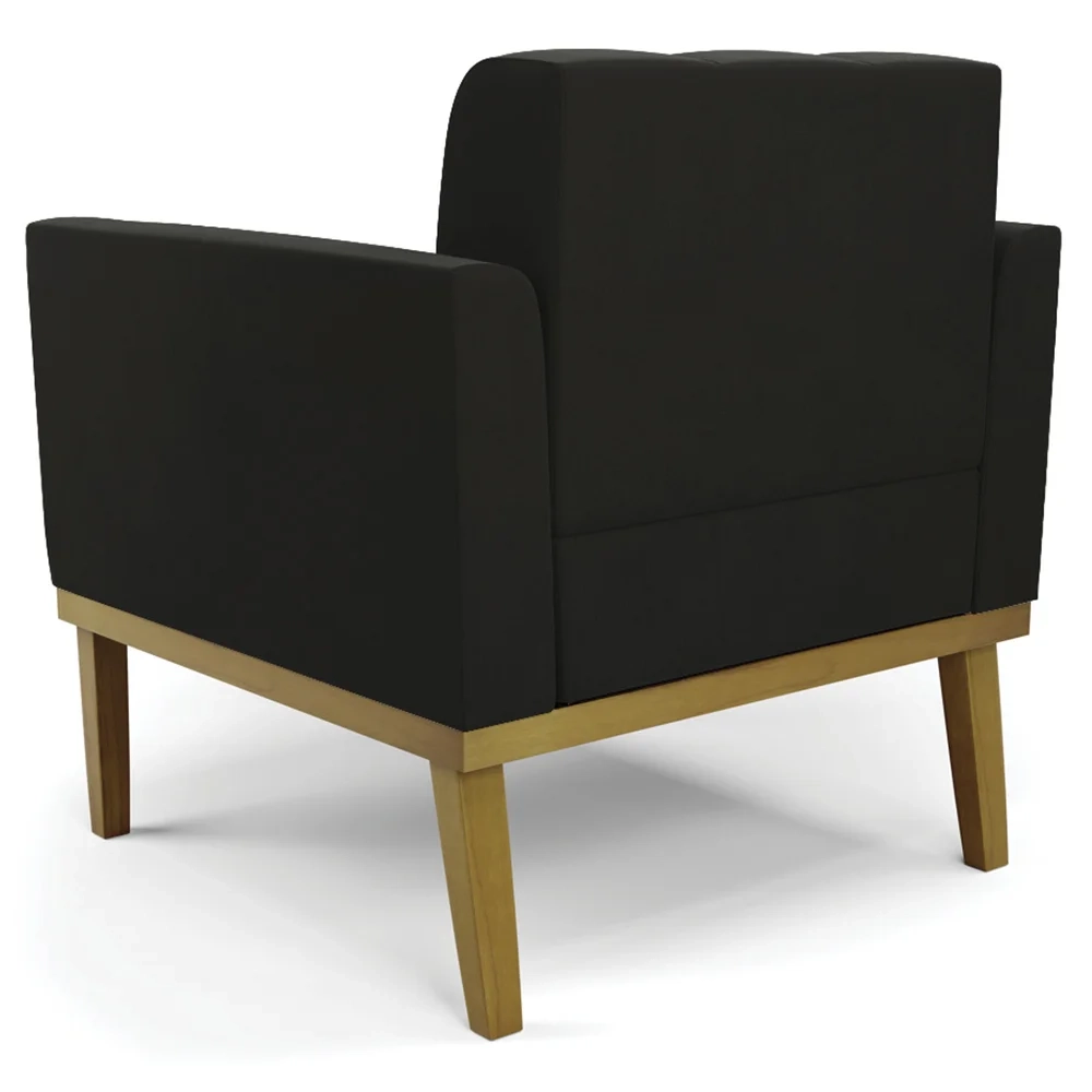 Poltrona Base Madeira Castanho Kit 2 Ana Suede Preto - Ibiza