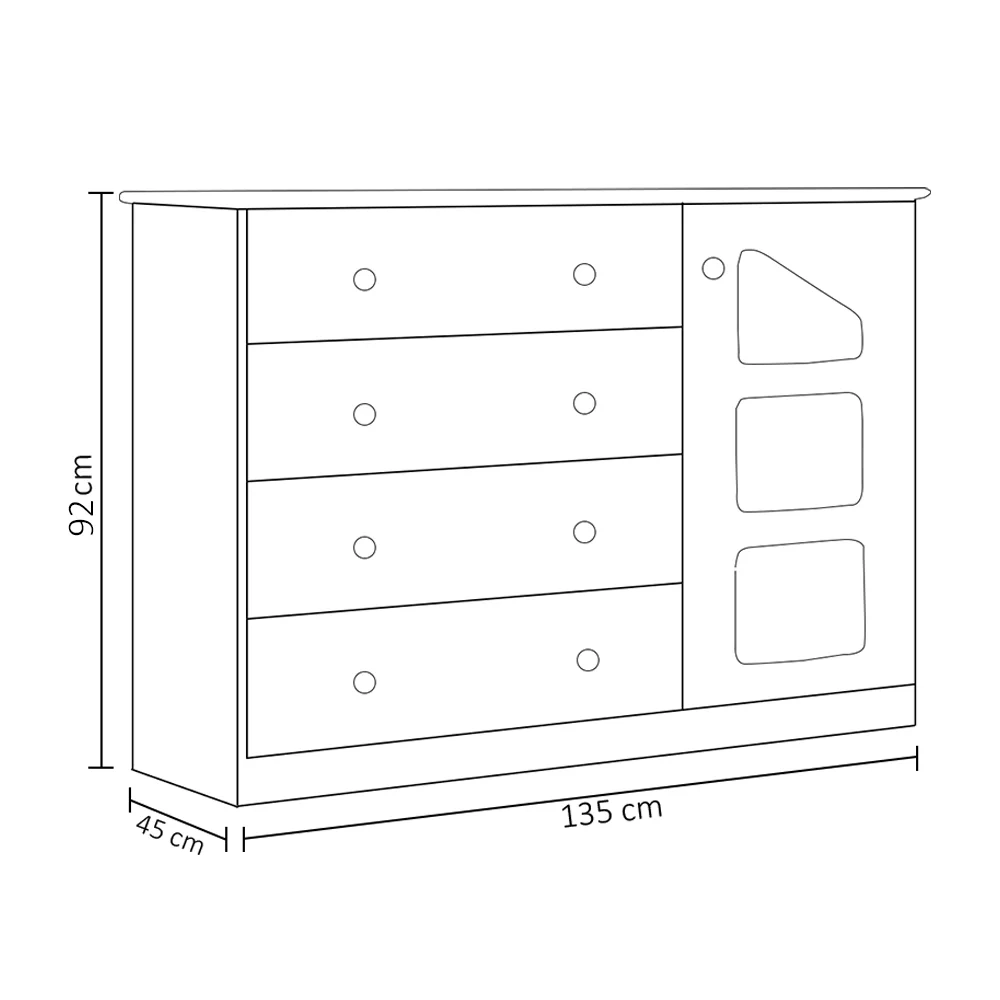Cômoda Infantil Eloísa 04 Gavetas e 01 Porta Branco - Phoenix Baby