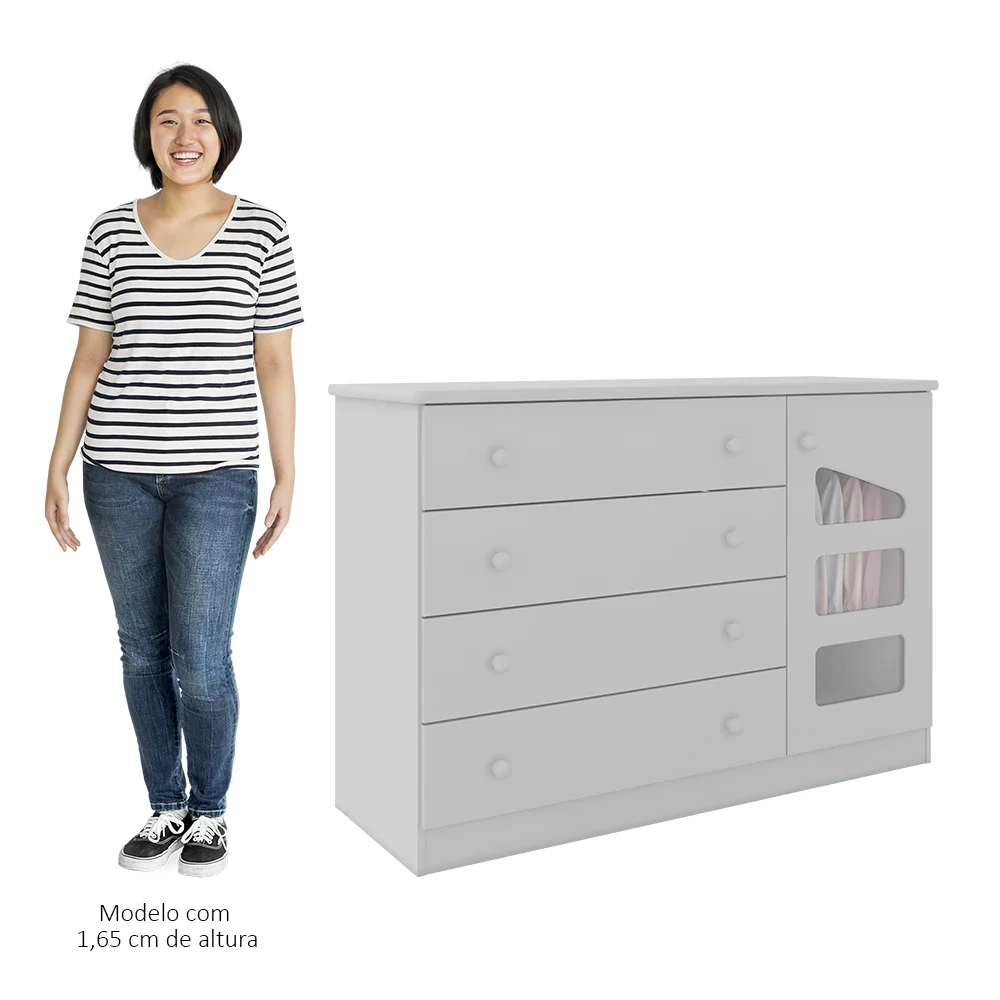 Cômoda Infantil Eloísa 04 Gavetas e 01 Porta Branco - Phoenix Baby