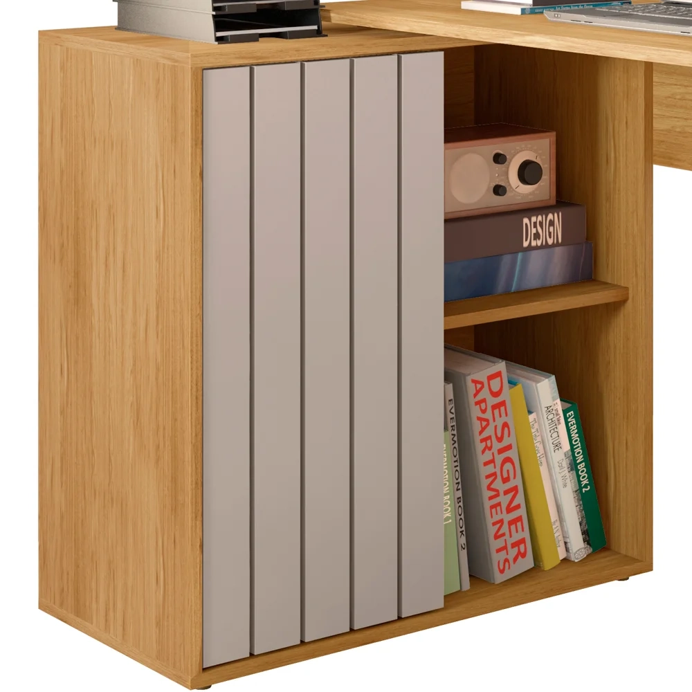 Mesa para Escritório Home Office 1 Porta Ripada Tech Mel/Cacao - Caemmun