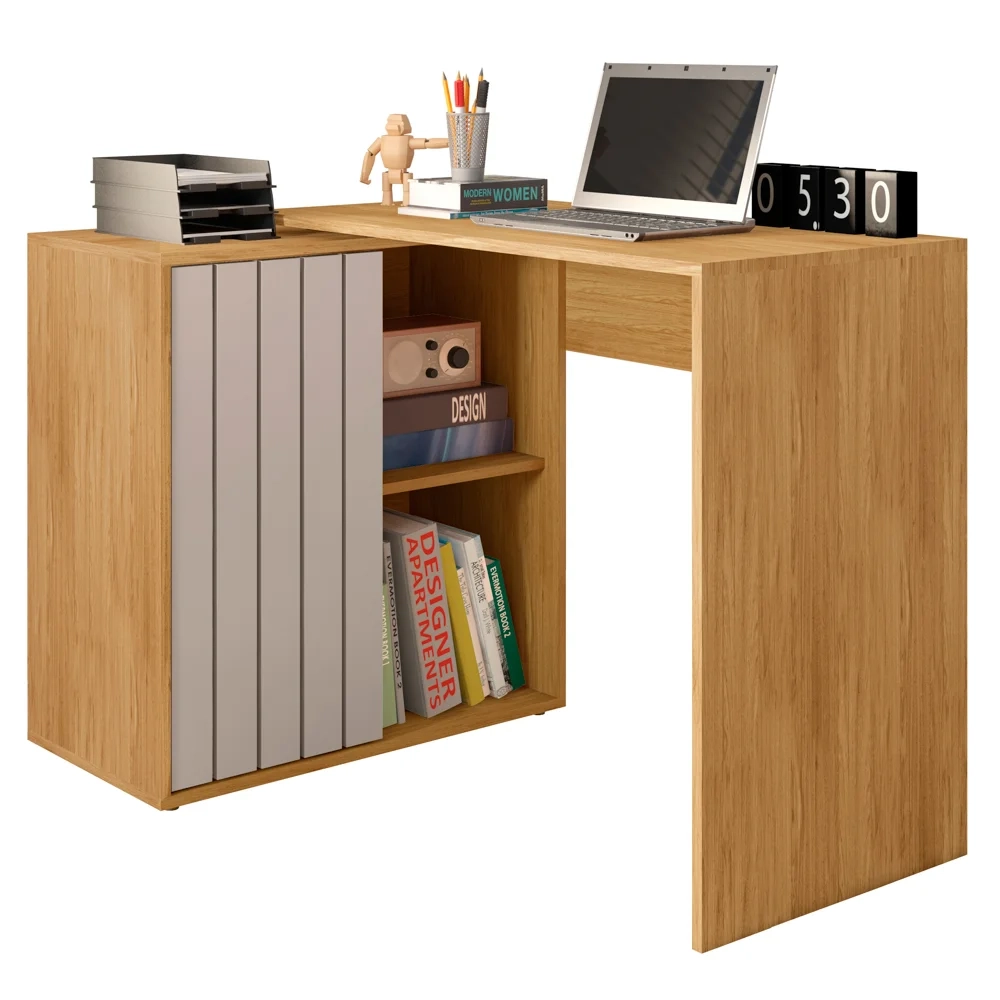 Mesa para Escritório Home Office 1 Porta Ripada Tech Mel/Cacao - Caemmun