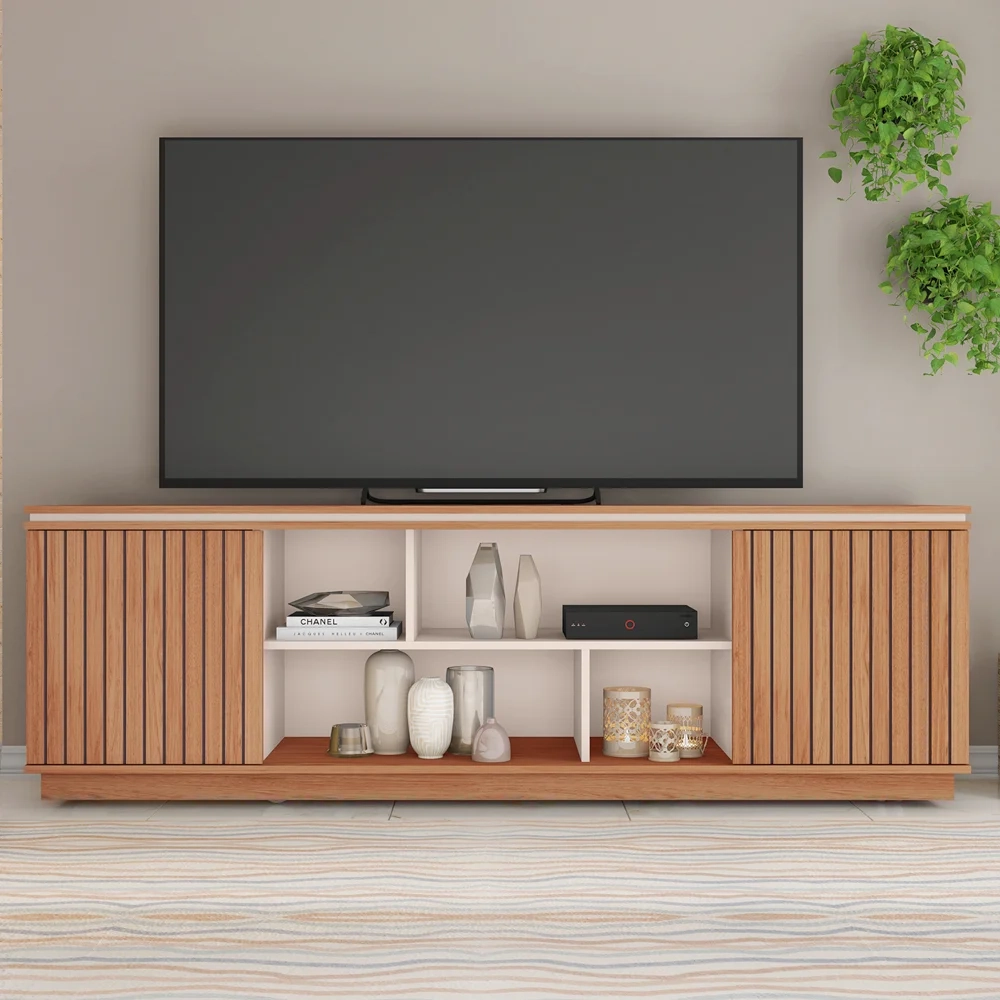 Rack Para Sala Bancada de TV 75 Pol 180cm Simetria Freijó/Off White - Caemmun