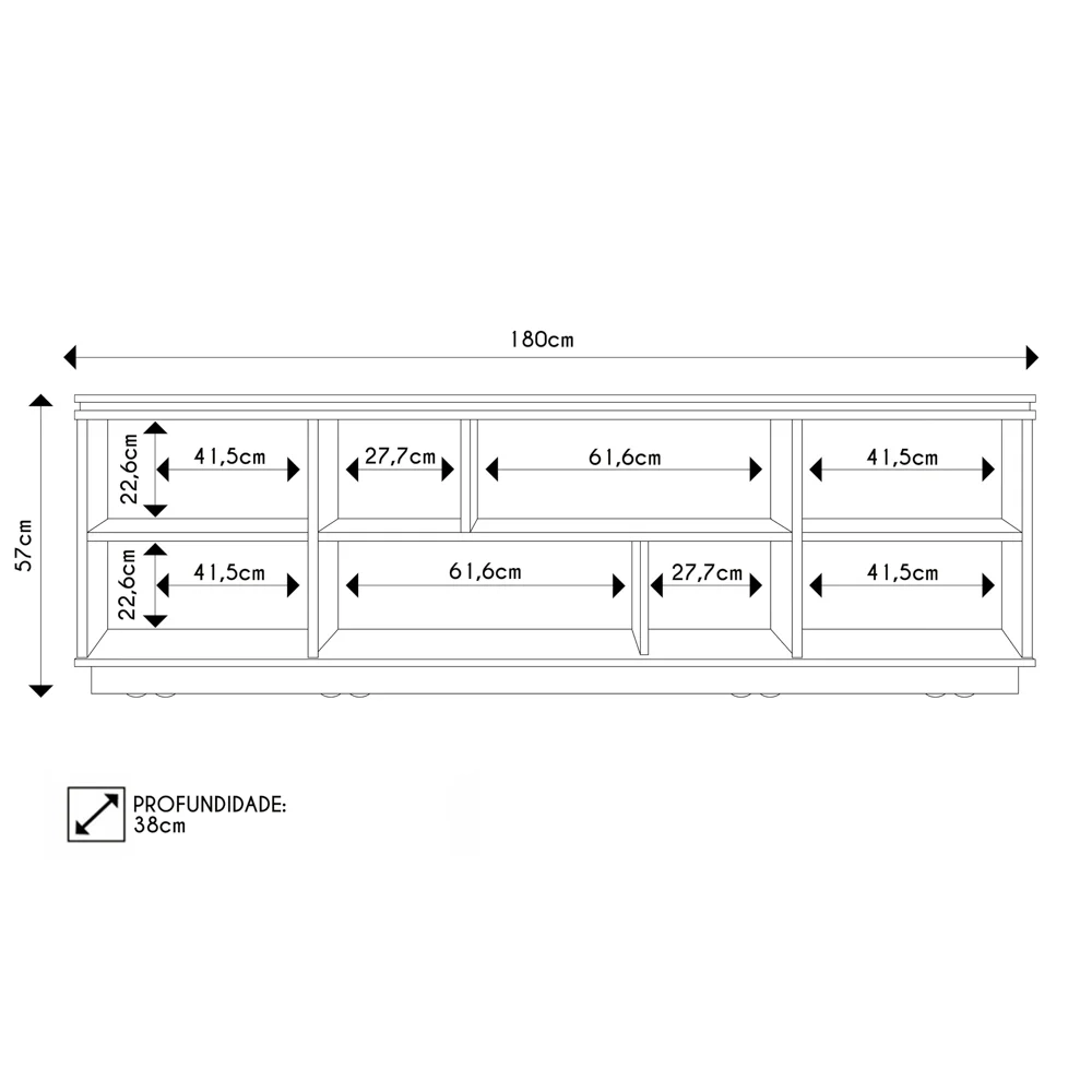 Rack Para Sala Bancada de TV 75 Pol 180cm Simetria Freijó/Off White - Caemmun