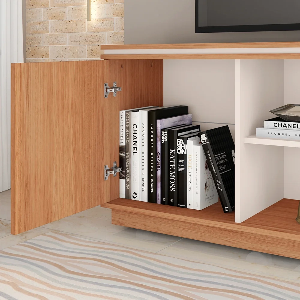 Rack Para Sala Bancada de TV 75 Pol 180cm Simetria Freijó/Off White - Caemmun