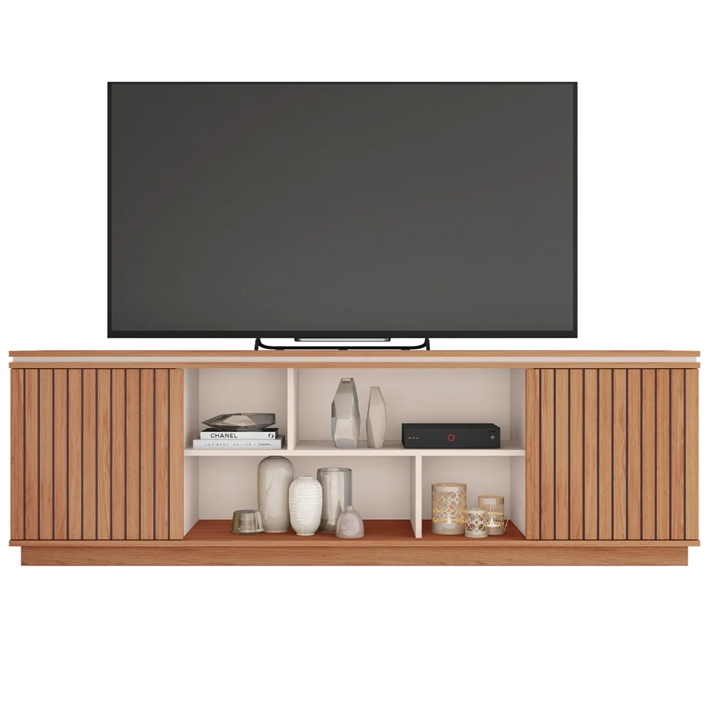 Rack Para Sala Bancada de TV 75 Pol 180cm Simetria Freijó/Off White - Caemmun