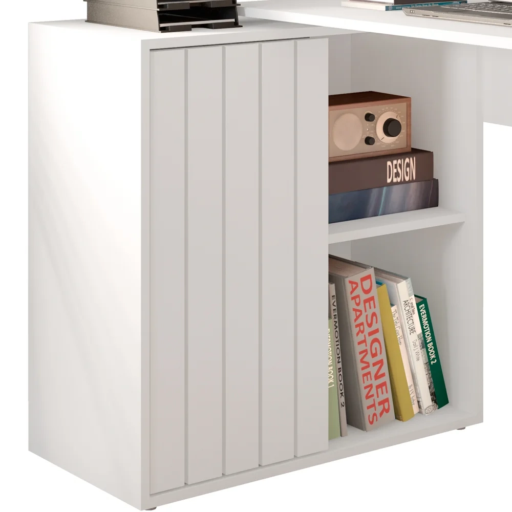 Mesa para Escritório Home Office 1 Porta Ripada Tech Branco Fosco - Caemmun