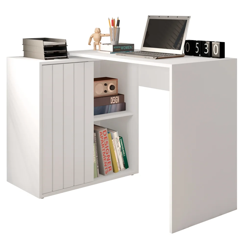 Mesa para Escritório Home Office 1 Porta Ripada Tech Branco Fosco - Caemmun