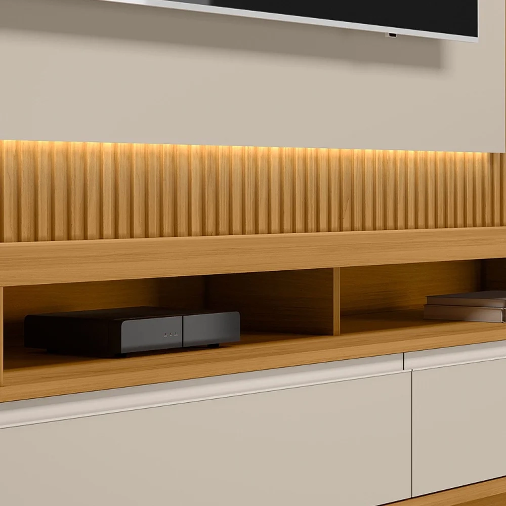 Painel Para TV 70 Pol e Rack Bancada 180cm Real L06 Tauari/Off White Fosco - Mpozenato