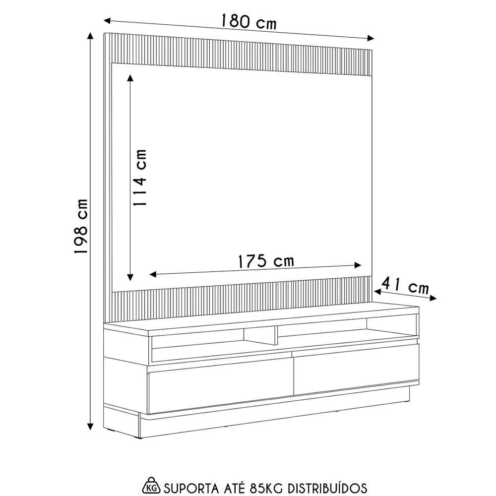 Painel Para TV 70 Pol e Rack Bancada 180cm Real L06 Tauari/Off White Fosco - Mpozenato