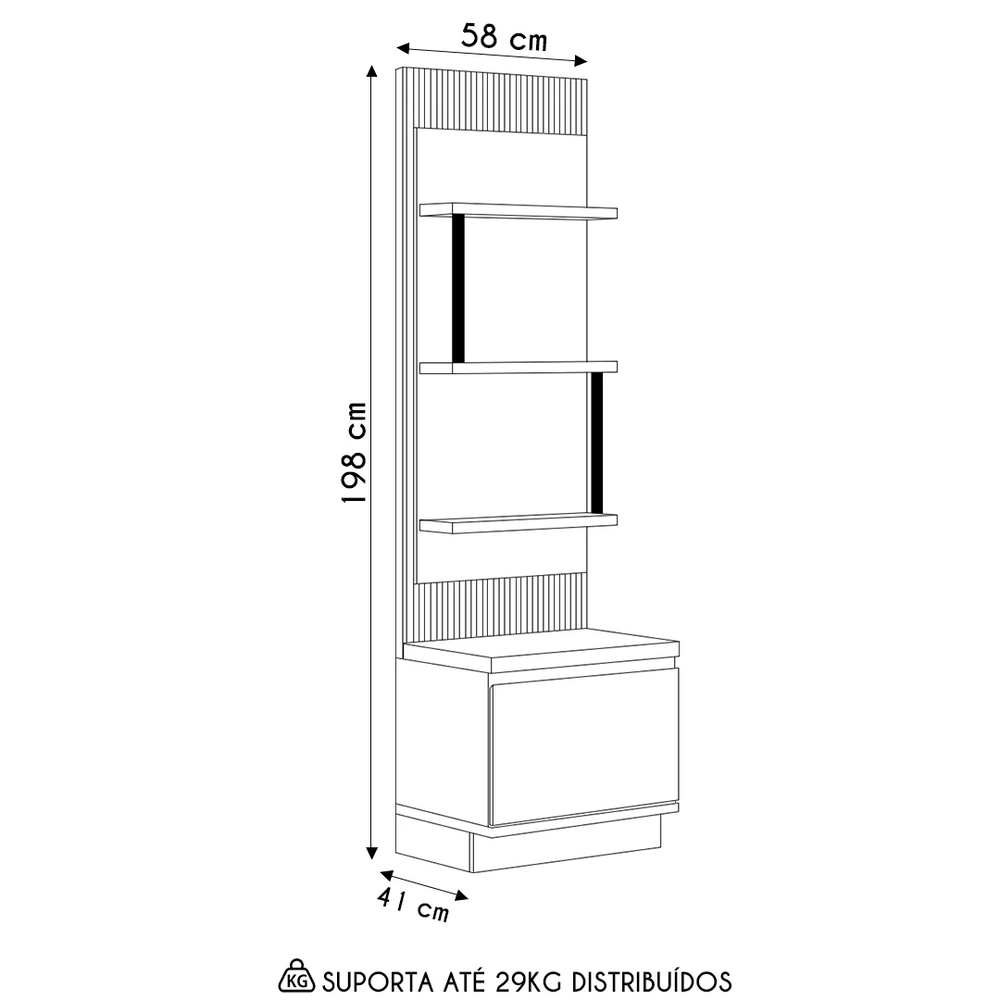 Painel Ripado com Mesa de Apoio 58cm Real L06 Tauari/Off White Fosco - Mpozenato