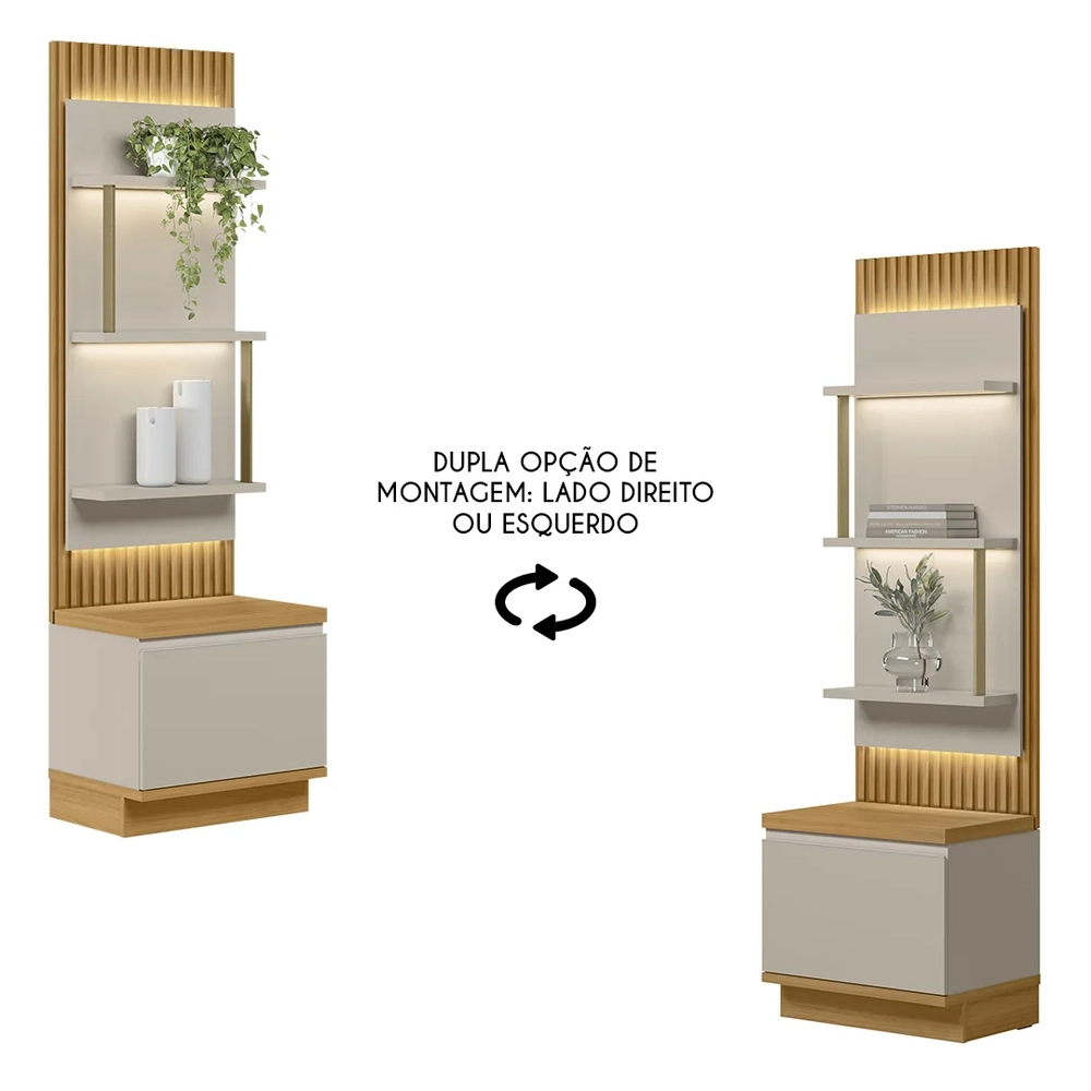 Painel Ripado com Mesa de Apoio 58cm Real L06 Tauari/Off White Fosco - Mpozenato