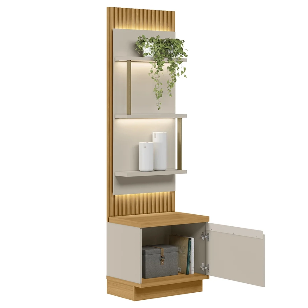 Painel Ripado com Mesa de Apoio 58cm Real L06 Tauari/Off White Fosco - Mpozenato