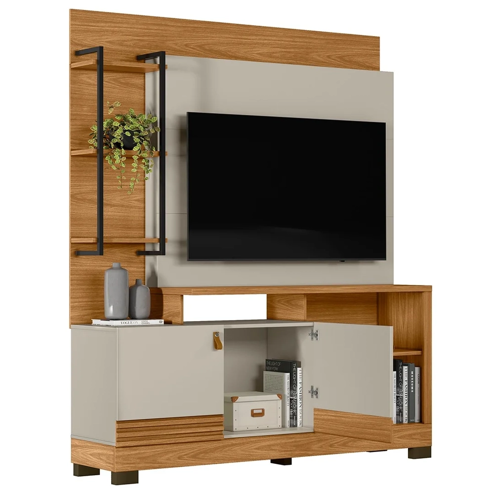 Estante Painel Para TV 50 Pol 160cm Pilar L06 Nature/Off White - Mpozenato