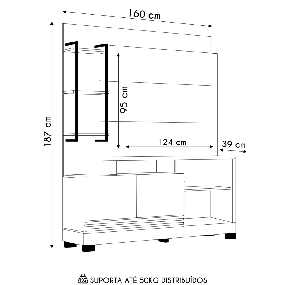 Estante Painel Para TV 50 Pol 160cm Pilar L06 Nature/Off White - Mpozenato