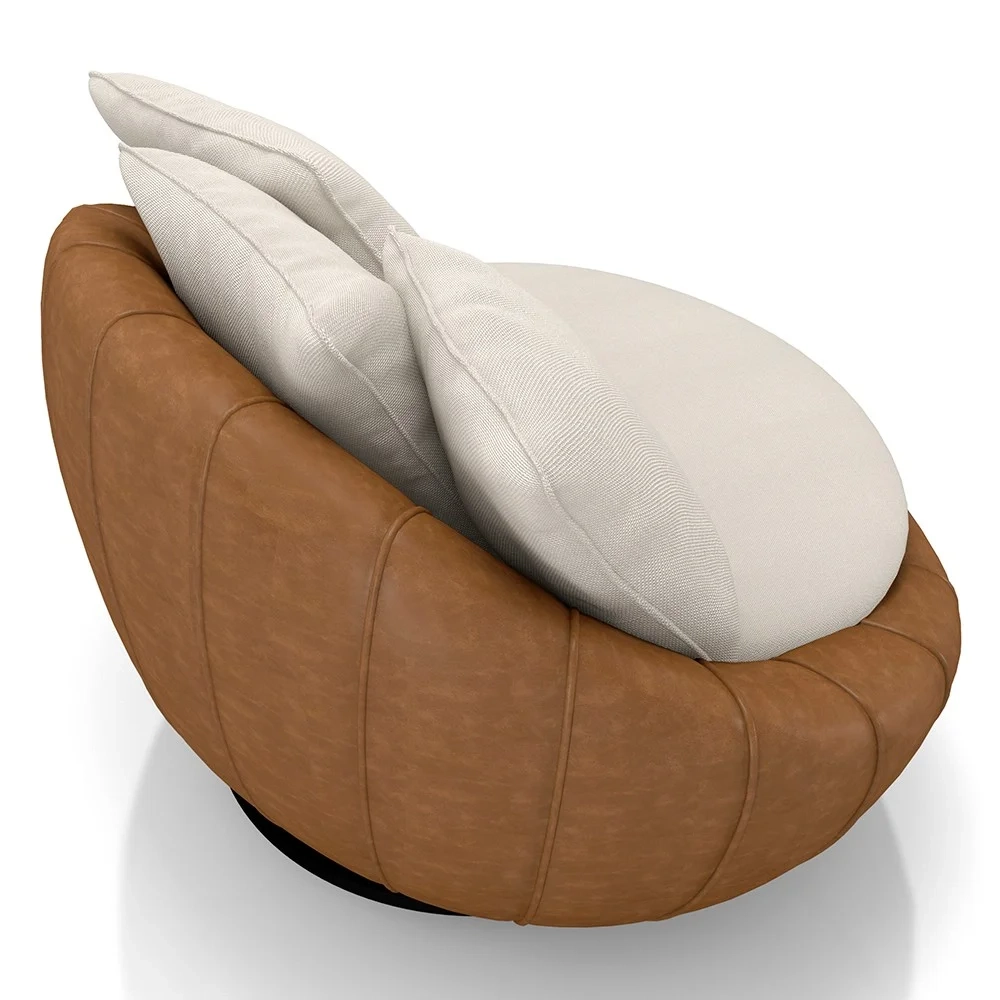 Poltrona para Sala Giratória Redonda Saphire Z32 Linho Bege/Caramelo - Mpozenato